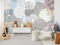 Флизелиновые фотообои в интерьере 460x300 см Круги с разными абстракциями в мозаике (11287V12) +клей