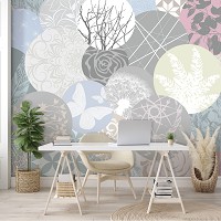 Флизелиновые фотообои 416x254 см Круги с разными абстракциями в мозаике (11287VEXXXL) +клей