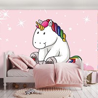 Флизелиновые фотообои для детской 460x300 см Милый единорог на розовом фоне в звездочках (11332V12) +клей