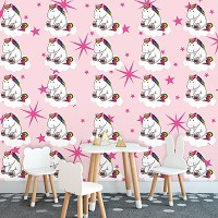 Детские флизелиновые фотообои 460x300 см Единороги на розовом фоне с яркими звездочками (11333V12) +клей
