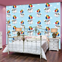 Флизелиновые фотообои красивые детские 312x219 см Единороги с воздушными шариками на голубом фоне (11334VEXXL) +клей