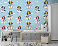 Детские флизелиновые фотообои для стен 416x254 см Единороги с воздушными шариками на голубом фоне (11334VEXXXL) +клей