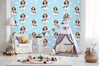 Флизелиновые фотообои в детскую 416x290 см Единороги с воздушными шариками на голубом фоне (11334VEXXXXL) +клей