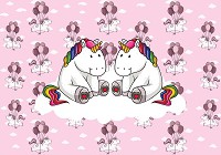 Оригінальні флізелінові фотошпалери в дитячу 416x290 см Два єдинороги на хмарі на рожевий фон (11335VEXXXXL) +клей - вид 1 мініатюра