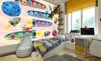 Флизелиновые фотообои в детскую 520x318 см Космические корабли с пассажирами на светлом фоне (11338VEXXXXXL) +клей