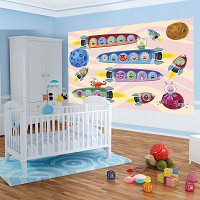 Флизелиновые фотообои в детскую комнату 312x219 см Космические корабли с пассажирами на светлом фоне (11338VEXXL) +клей