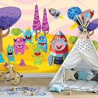 Флизелиновые фотообои в детскую 416x290 см Высадка на планету веселых монстриков (11339VEXXXXL) +клей
