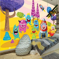 Флизелиновые фотообои в детскую 520x318 см Высадка на планету веселых монстриков (11339VEXXXXXL) +клей