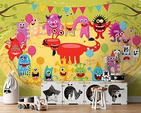 Флизелиновые детские фотообои космос на стену 520x318 см Милые монстрики в кругу друзей (11340VEXXXXXL) +клей