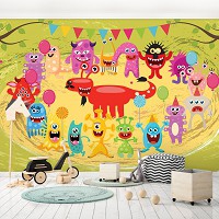 Флизелиновые детские фотообои космос 368x280 см Милые монстрики в кругу друзей (11340V10) +клей