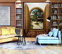 Флизелиновые тропические фото обои 184x254 см Пальма (11351V4A)+клей