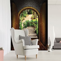 Флизелиновые фотообои с природой в интерьере 184x254 см Сад (11354V4A)+клей