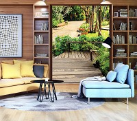 Флизелиновые 3д фото обои природа 206x275 см Лестница в сад (11358VEA)+клей