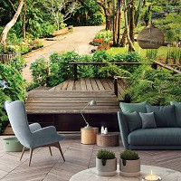 3d флизелиновые фотообои природа 416x254 см Пейзаж уютного зеленого сада (11358VEXXXL) +клей