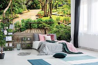 Красивые флизелиновые 3д фотообои с природой 368x254 см Пейзаж уютного зеленого сада (11358V8) +клей