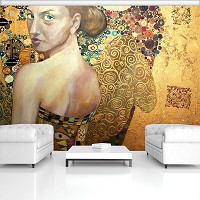 Красивые флизелиновые фотообои живопись 416x254 см Картина женщины в золотых тонах (11365VEXXXL) +клей