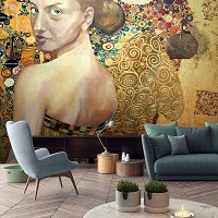 Живопись флизелиновые фотообои 460x300 см Картина женщины в золотых тонах (11365V12) +клей