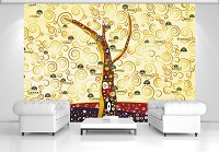 Флизелиновые фотообои для зала искусство 368x280 см Абстрактное дерево в золотых узорах (11370V10) +клей