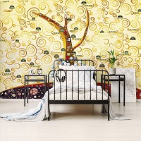 Флізелінові фотошпалери для кухні мистецтво 416x290 см Абстракція дерева в золоті візерунки (11370VEXXXXL) +клей