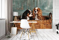 Фотообои 3Д 254x184 см Две собачки в корзине (11379P4)+клей