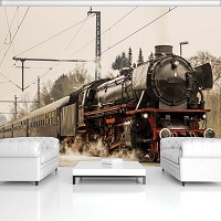 Флизелиновые фотообои в спальню 3д поезд 416x290 см Черный паровоз в пути (11388VEXXXXL) +клей