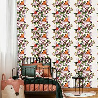 Флизелиновые фотообои абстракция в интерьере 312x219 см Птицы у цветов на светлом фоне (11389VEXXL) +клей