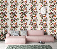 Абстрактные флизелиновые фотообои 368x280 см Птицы у цветов на светлом фоне (11389V10) +клей