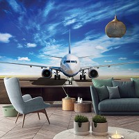 Флизелиновые 3д фотообои на кухню 520x318 см Огромный самолет на голубом фоне (11390VEXXXXXL) +клей