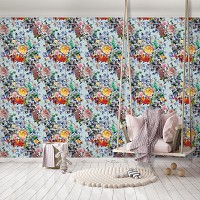 Абстракция флизелиновые фотообои 312x219 см Букет ярких цветов на сером фоне (11391VEXXL) +клей