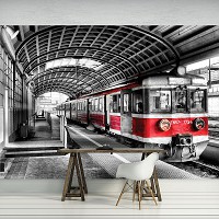 Флизелиновые 3D фото обои город 254x184 см поезд (11392V4)+клей