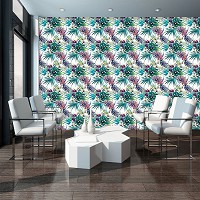 Флизелиновые фотообои для зала 416x254 см Зеленые листья и белые цветы на светлом фоне (11395VEXXXL) +клей