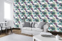 Абстракция флизелиновые фотообои на стену 368x280 см Зеленые листья и белые цветы на светлом фоне (11395V10) +клей