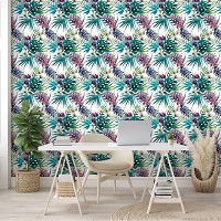 Готовые флизелиновые фотообои 460x300 см Зеленые листья и белые цветы на светлом фоне (11395V12) +клей