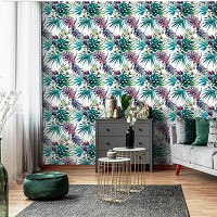 Флизелиновые фотообои абстракция 312x219 см Зеленые листья и белые цветы на светлом фоне (11395VEXXL) +клей