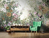 Літо природа флізелінові фотошпалери 520x318 см Зелений квітучий садок на світлому фоні (11396VEXXXXXL) +клей