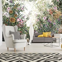 Флизелиновые фотообои растения 368x254 см Зеленый цветущий сад на светлом фоне (11396V8) +клей