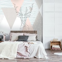 Фото животных флизелиновые фотообои 312x219 см Олень в геометрии на ромбическом фоне (11399VEXXL) +клей