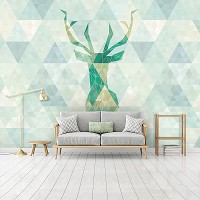 Флизелиновые фотообои животные 368x254 см Абстракция зеленый олень на фоне треугольников (11400V8) +клей