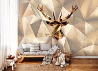 Флизелиновые фотообои с животным принтом 312x219 см Коричневый отпечаток оленя на геометрическом фоне (11403VEXXL) +клей