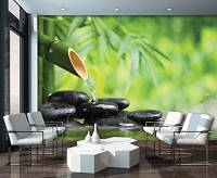 Флізелінові зелені 3д фотошпалери 368x254 см СПА Бамбук (11407V8) +клей