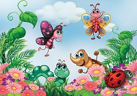 Флізелінові фотошпалери дитячі 368x280 см Веселі метелики та жучки в саду (11409V10) +клей - вид 1 мініатюра