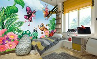 Флизелиновые детские фотообои в спальню 312x219 см Веселые бабочки и жучки в саду (11409VEXXL) +клей