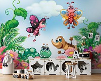 Флизелиновые детские фотообои 416x254 см Веселые бабочки и жучки в саду (11409VEXXXL) +клей