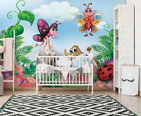 Детские флизелиновые фотообои 416x290 см Веселые бабочки и жучки в саду (11409VEXXXXL) +клей