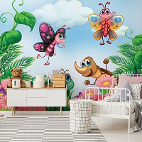 Флизелиновые фотообои детские 368x280 см Веселые бабочки и жучки в саду (11409V10) +клей - вид 4 миниатюра