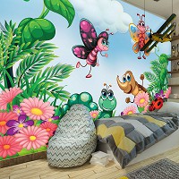 Флизелиновые детские фотообои в интерьере 460x300 см Веселые бабочки и жучки в саду (11409V12) +клей