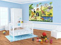 Флизелиновые детские фотообои милые животные 460x300 см Радостные зверята в джунглях (11411V12) +клей