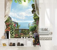 Флизелиновые 3D фотообои для кухни цветы 206x275 см море под солнцем 11426VEA+клей