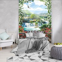 Флізелінові 3D фото шпалери птиці 206x275 см Водоспад за квіткової огорожею (11427VEA)+клей - вид 5 мініатюра