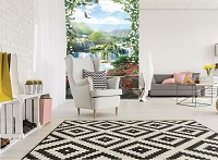 Флизелиновые 3D фото обои птицы 206x275 см Водопад за цветочной оградой (11427VEA)+клей